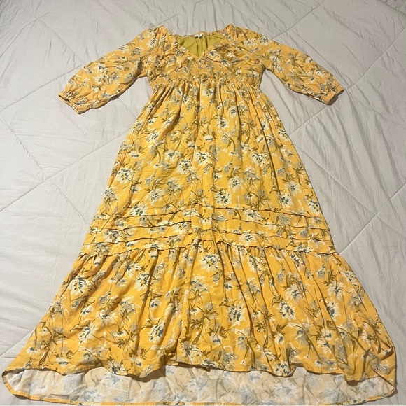 Heyson Women’s Floral Yellow Maxi Dress Half Sleeve V-neckline Cottagecore Large - Picture 9 of 12